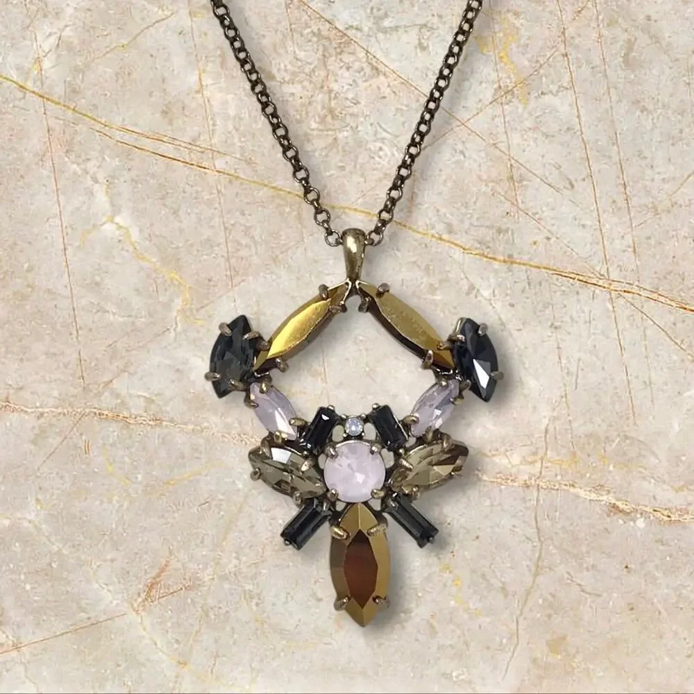 J Crew Gold-tone Pink & Black Pendant Necklace Vintage